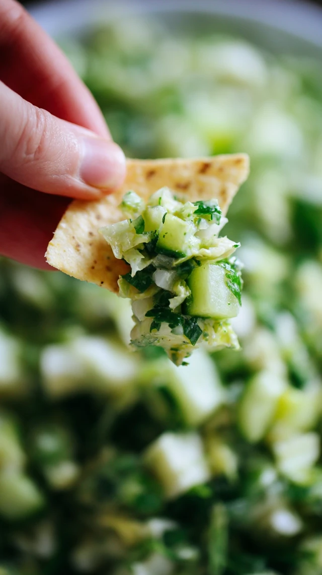 Tortilla Chip with Green Goddess Salad Food Photography