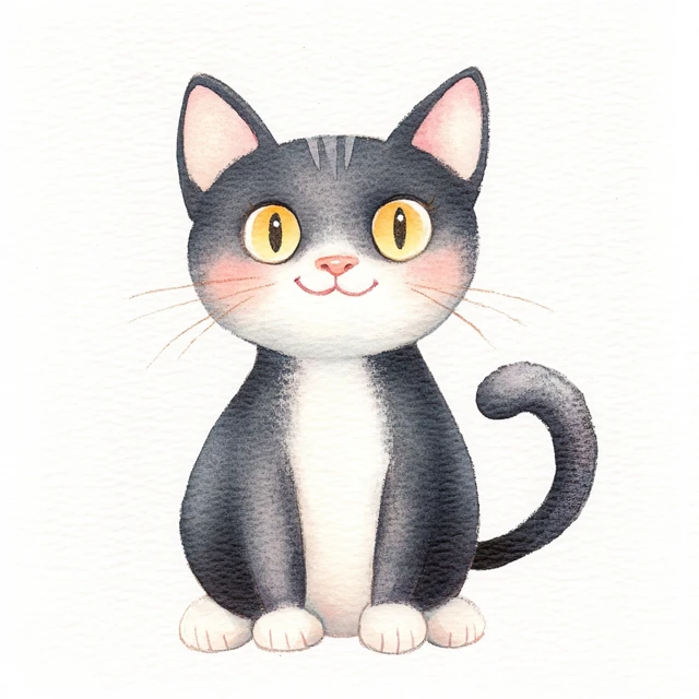 Cute Watercolor Cat Illustration For Kids