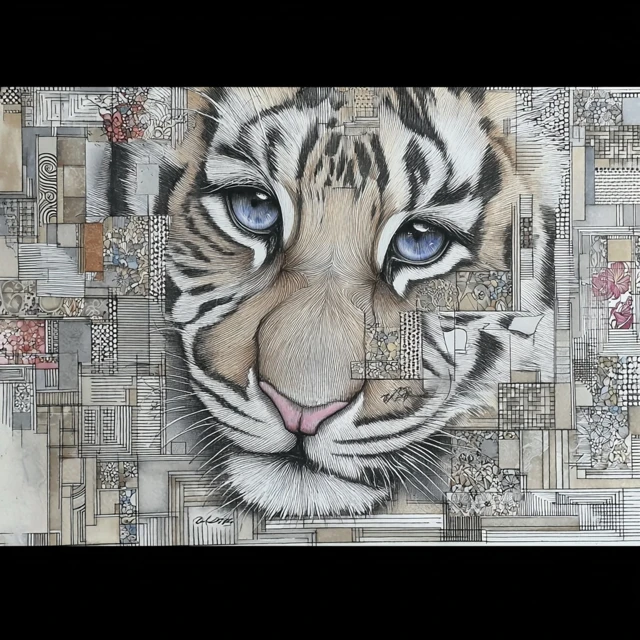 Tiger Art in the Style of Schiele Klee Klimt