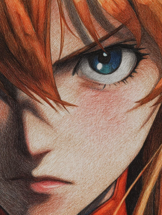 Asuka Langley Shikinami EVA Detailed Pencil Art