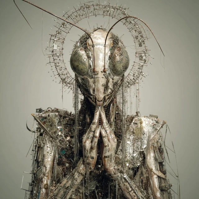 Futuristic Praying Mantis Queen Hybrid Portrait