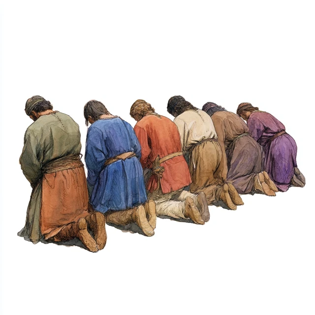 Ancient England Kneeling People Illustration