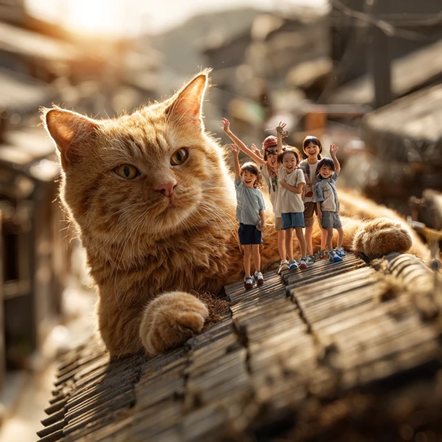 Orange Cat and Miniature Taiwanese Village