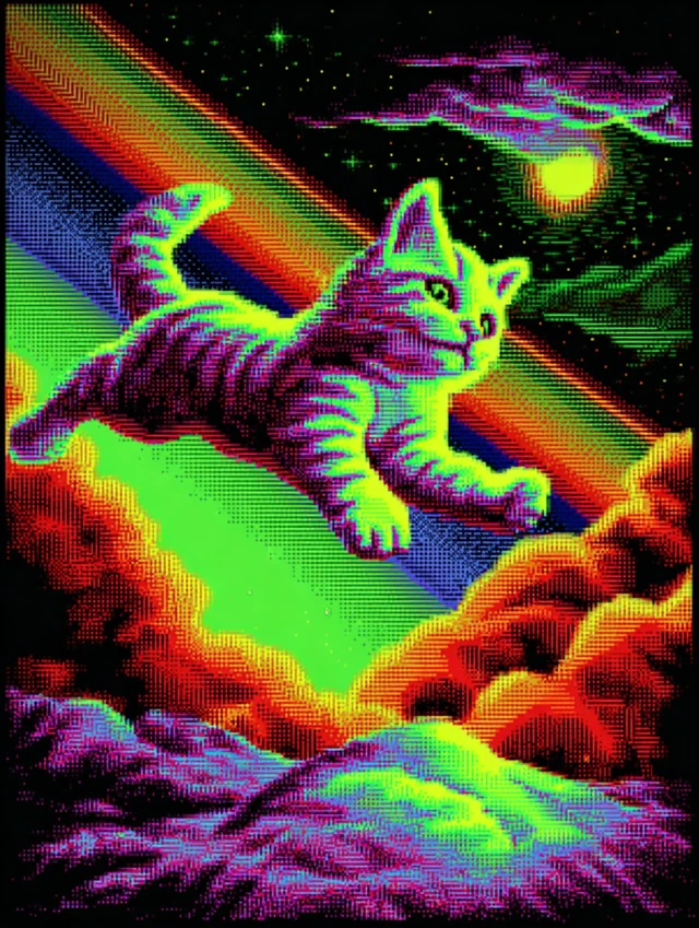Cosmic Kitten in Cyber Space 8Bit Art