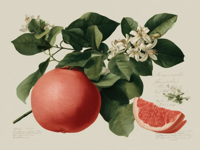 Grapefruit Botanical Illustration Inspired by Audubon