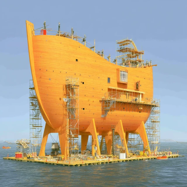 Noahs Ark Under Construction Ocean Sunny