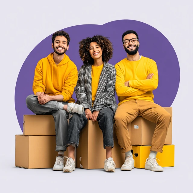 Moving Company Friendly Team Purple Yellow
