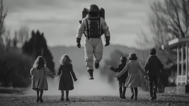 Retro Futuristic Milkman Jetpack Delivery 1950s