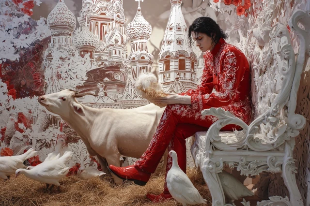 Michael Jackson with a Cow in Moscow