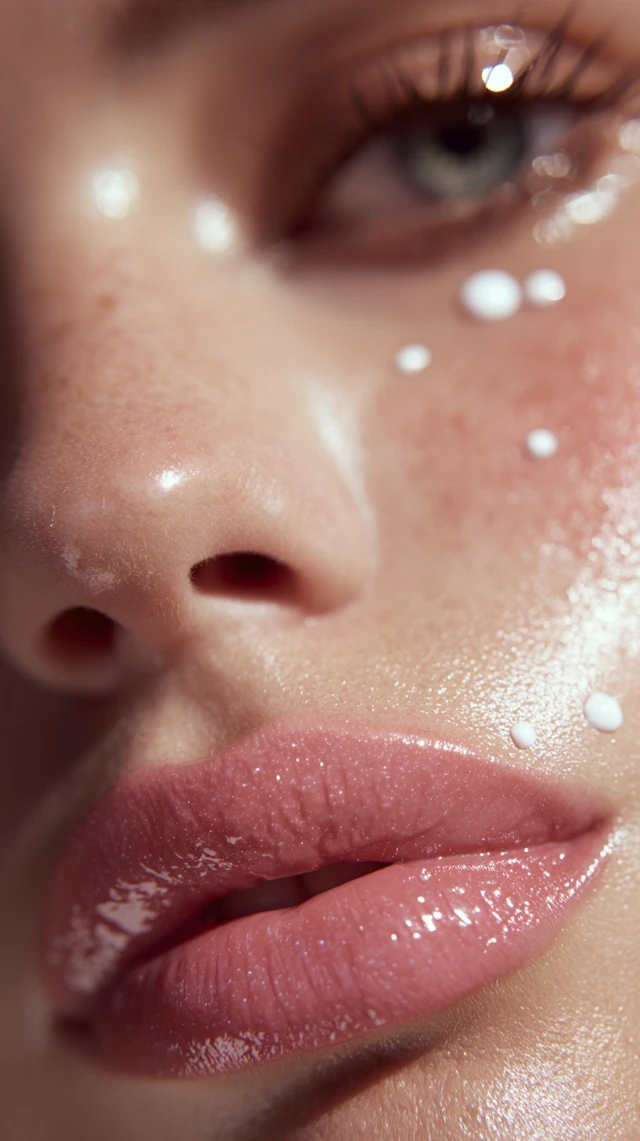 Beauty CloseUp Stunning Woman Soft Skin Glossy Lips
