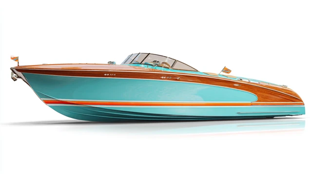 Luxury Speedboat Baby Blue Wood Racing Stripes