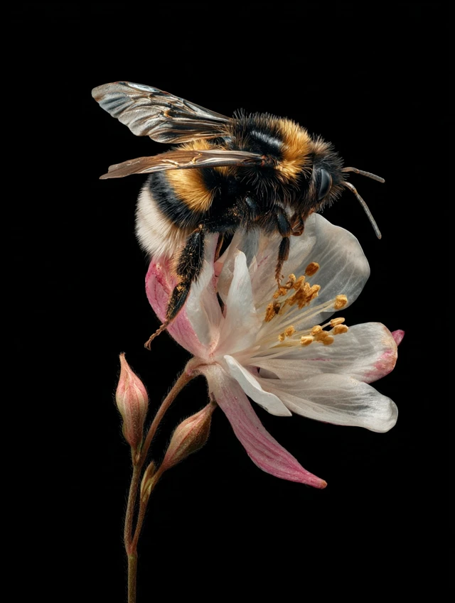 Realistic Bumble Bee on Flower Macro Photography