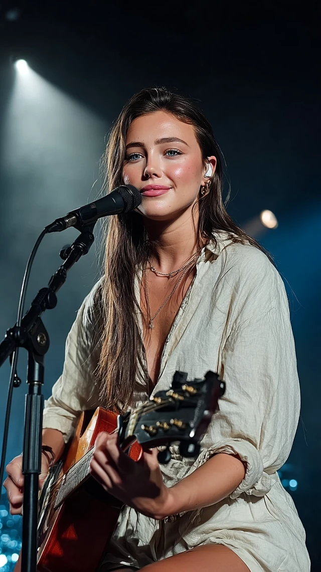 Acoustic Concert: Woman Singing with Guitar