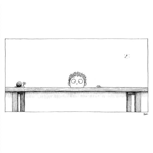 Curious Boy and Snail Illustration
