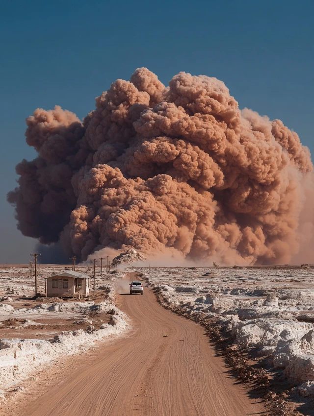 Smoke Cloud in Desert Landscape