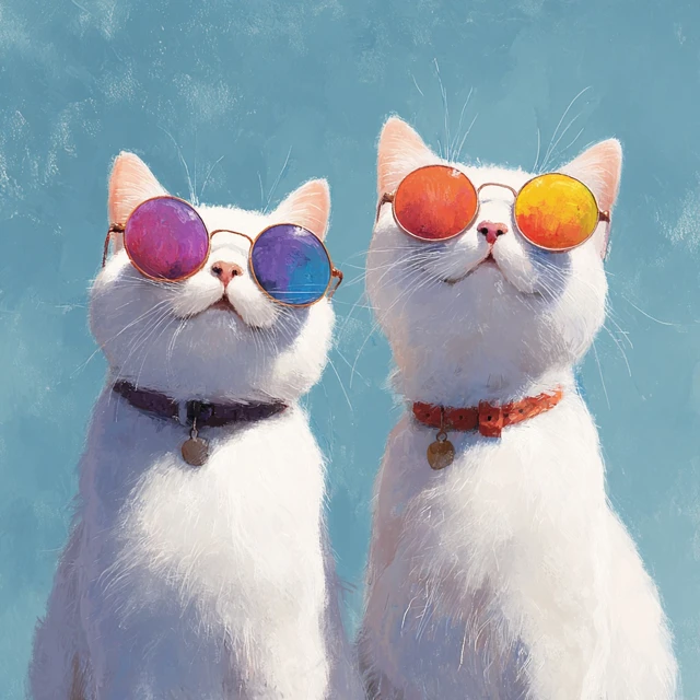 Cute White Cats with Sunglasses