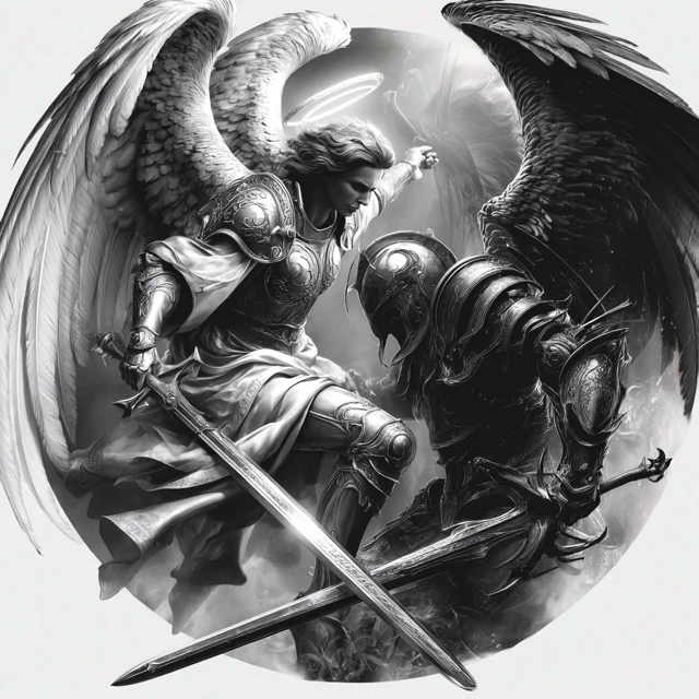 Lucifer vs Demon Battle Art Grayscale