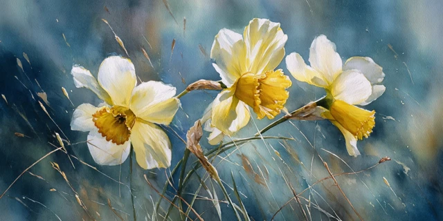 Watercolor Painting Yellow and White Flowers