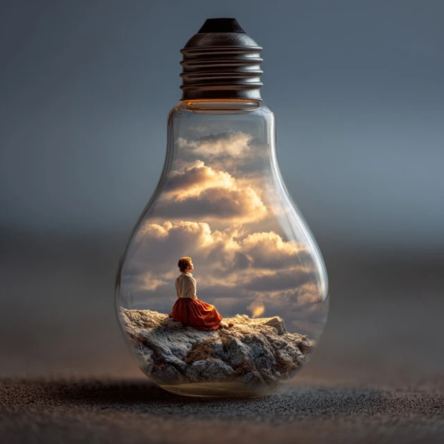 Knowledge and Creativity Boy with Light Bulbs Photo