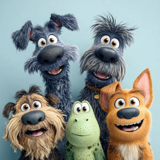 Cartoon Pets Cheerful Dogs in Disney Style