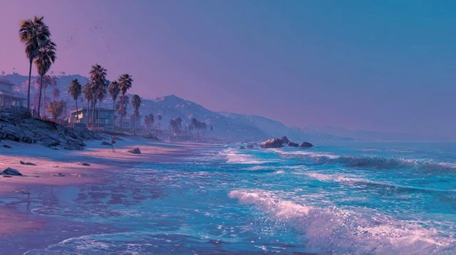 GTA5 Beach Wallpaper Blue Purple Tones Seaside
