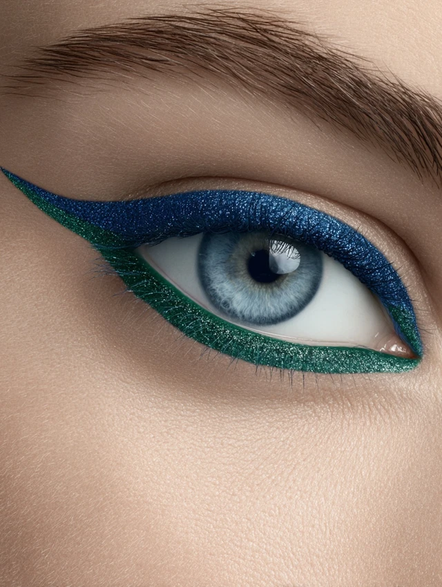 Makeup Model Eye CloseUp Blue and Green Eyeliner