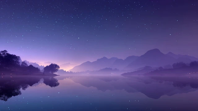 Night Lake Landscape Stars Moonlight Mountain View