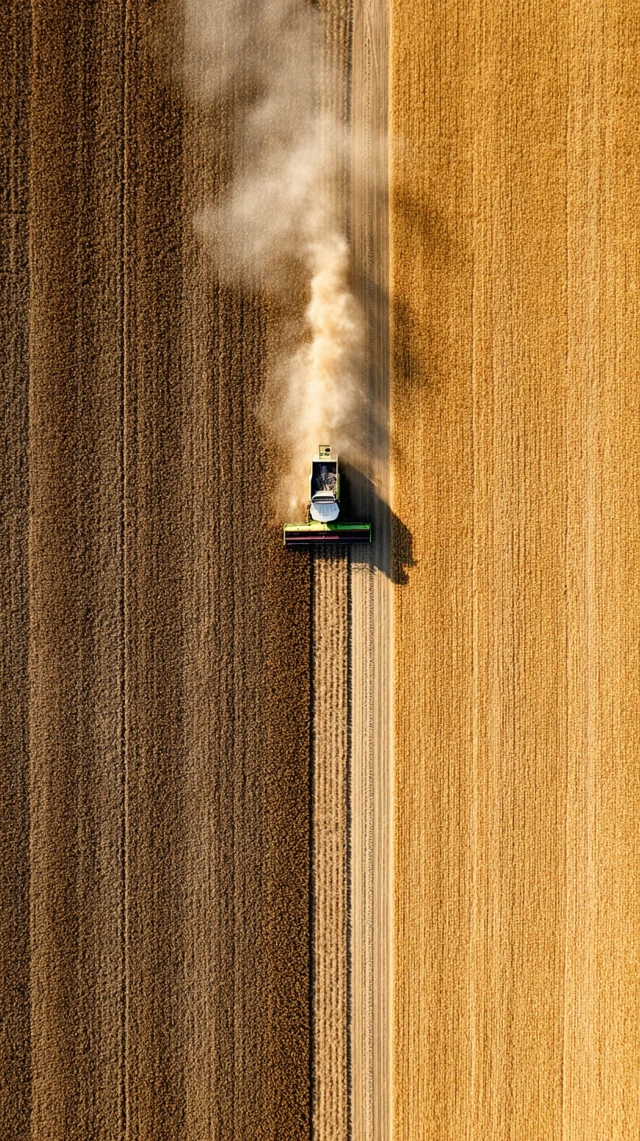 Wheat Field Harvest Aerial View Combine Harvester