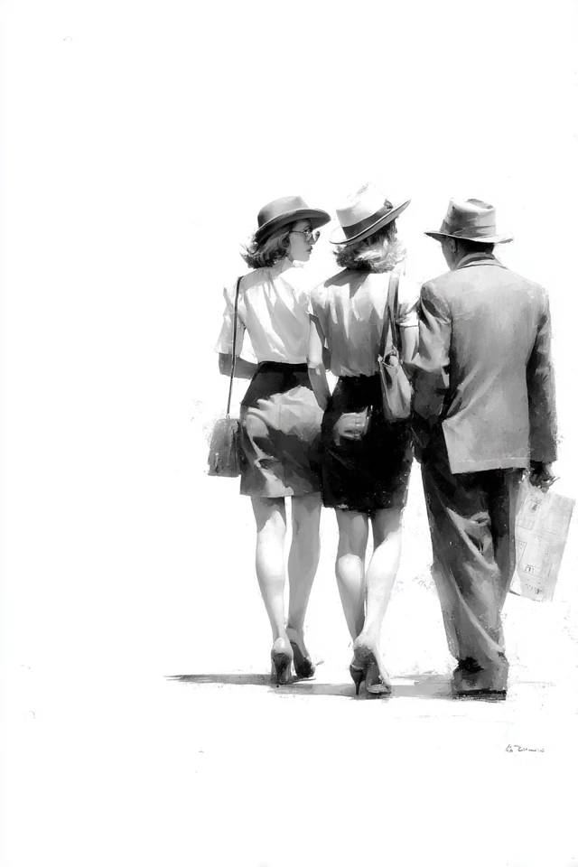 Film Noir Scene Illustration in White