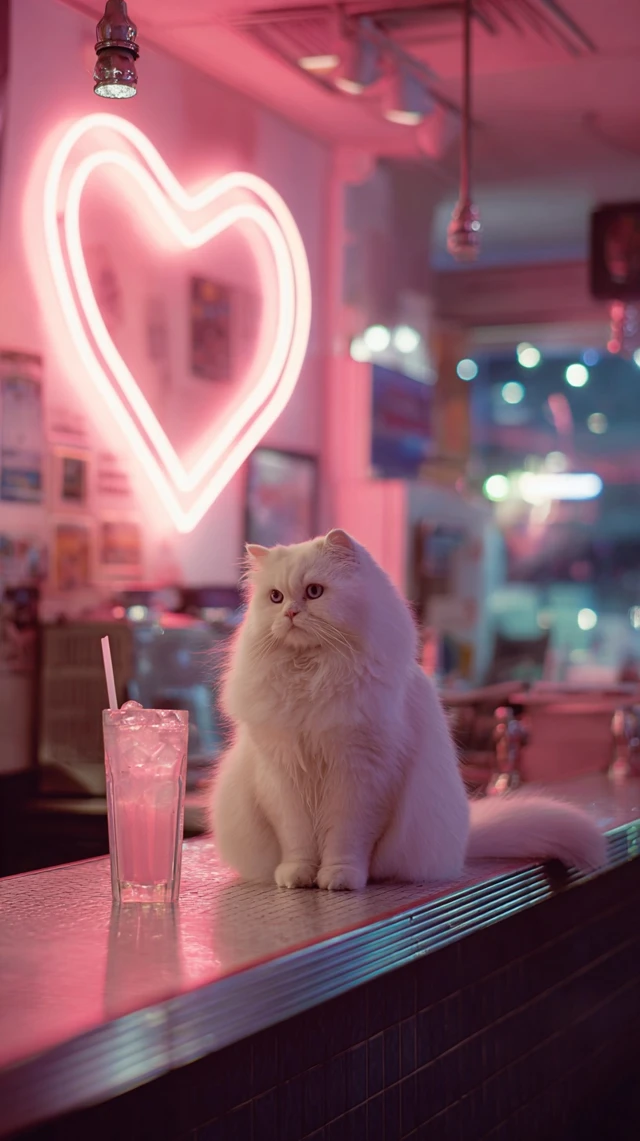 Persian Cat Diner Neon Dream 90s Aesthetic