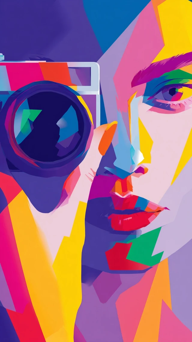 Pop Art Camera Vibrant Colors and Geometric Shapes