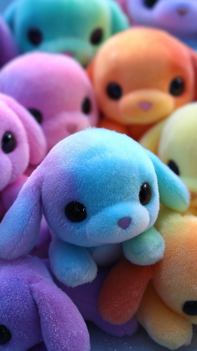 Kawaii Plush Puppy Group Rainbow Colors