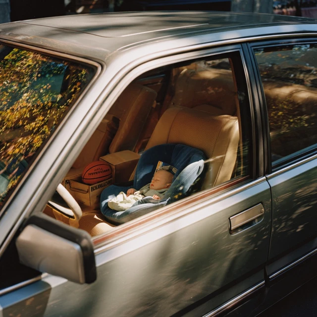 Baby Sleeping in Car Realistic Daytime Photo
