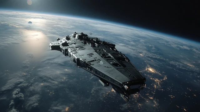 Futuristic Spacecraft in Deep Space Epic Shot