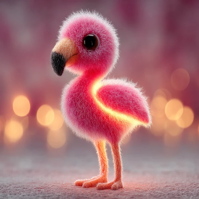 Cute Bioluminescent Baby Flamingo 3D Cartoon