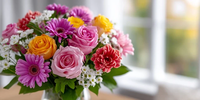 Colorful Flower Bouquet Roses Daisies Gerberas Carnations