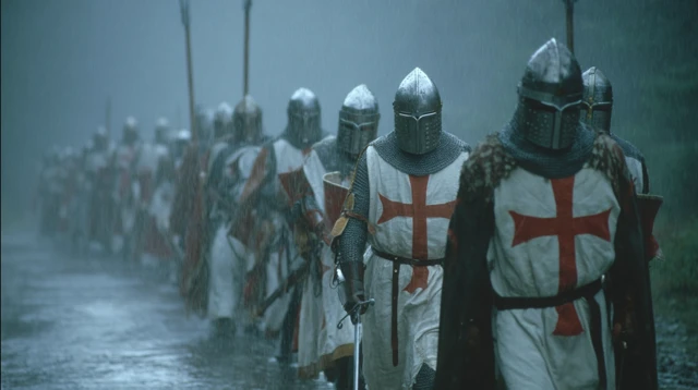 Templar Knights Marching in the Rain Cinematic Scene