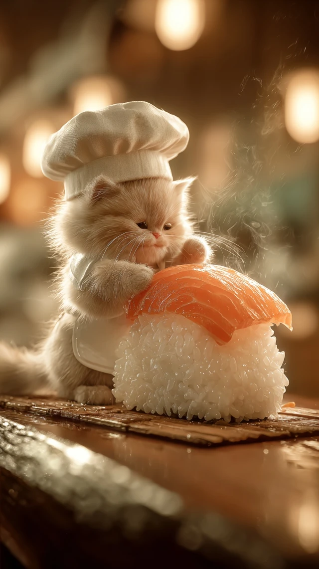 Cat Chef Making Sushi Adorable Illustration