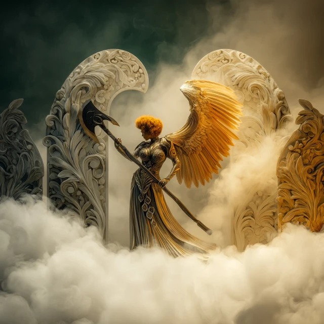 Rebellious Angel Warrior Axe Fantasy Digital Art