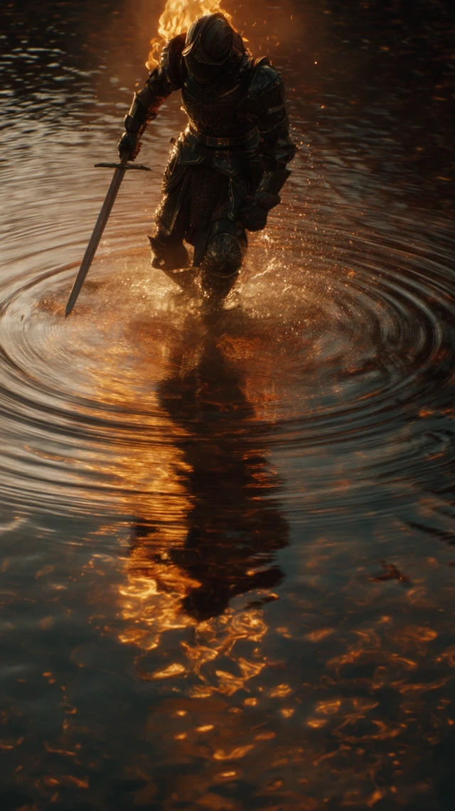 Knight with Flaming Sword Fantasy Art