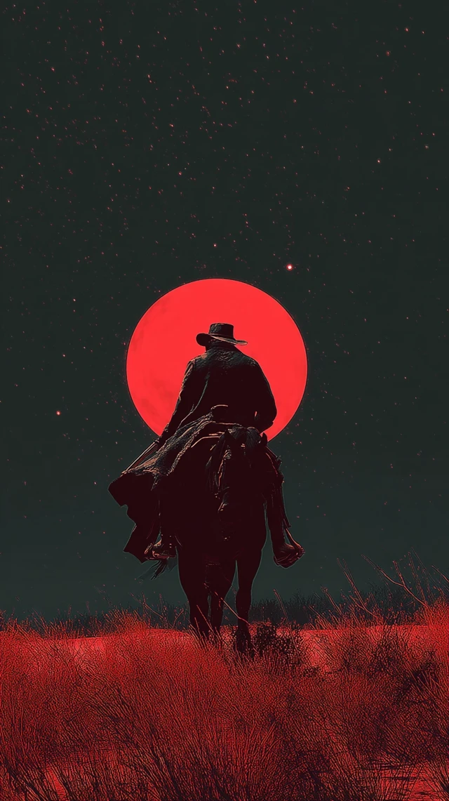 Dark Cowboy Rides Through Desert Night