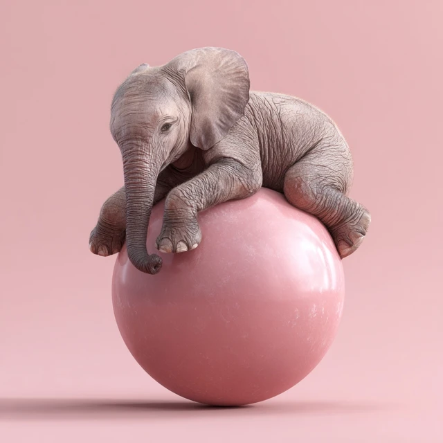 Cute Elephant on Pink Ball 3D Render