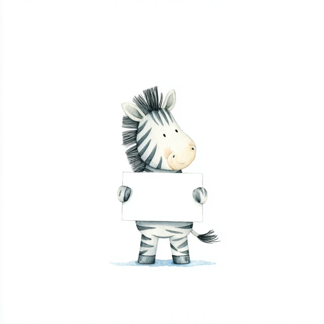 Cute Zebra Holding Sign Watercolor Illustration