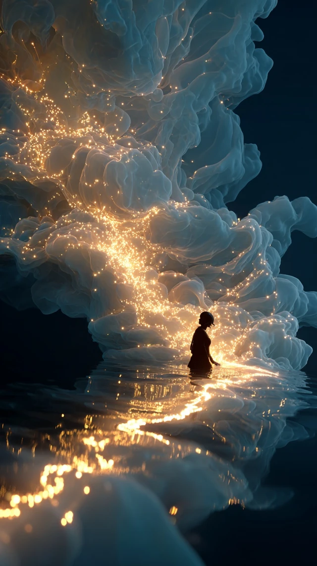 Serene Figure and Golden Light A Peaceful Scene