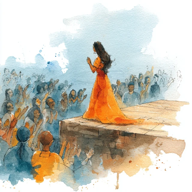 Watercolor Illustration Woman Bowing on Stage