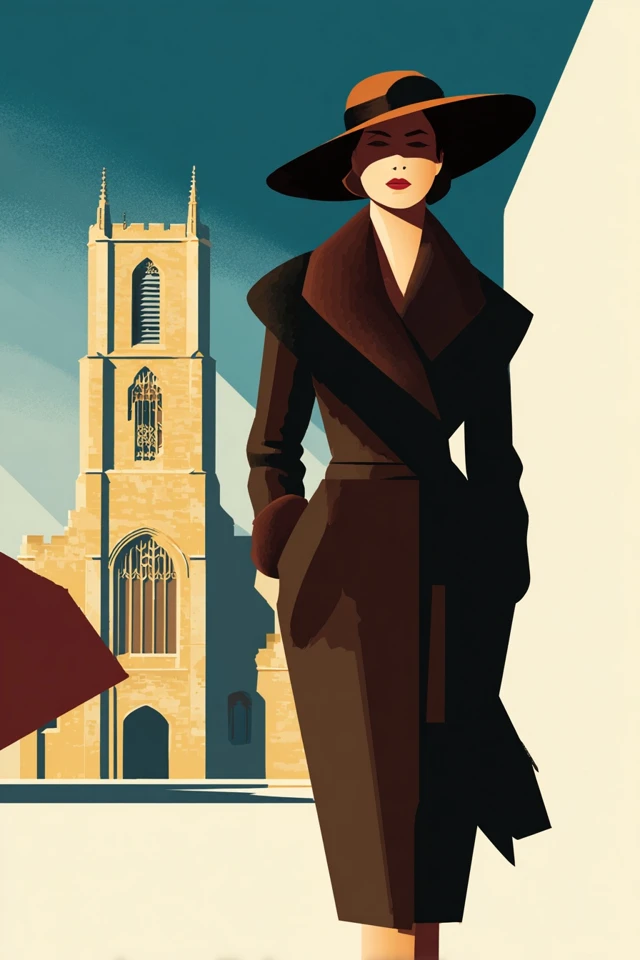 Vintage Illustration Brunette Woman Church Oxfordshire