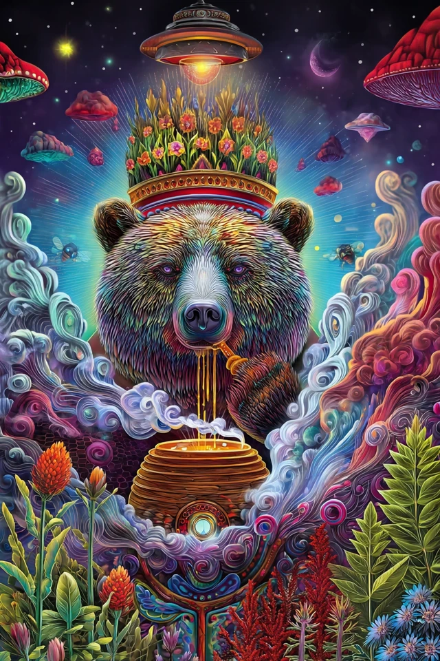 Psychedelic Bear Tarot Card Art Colorful and Surreal