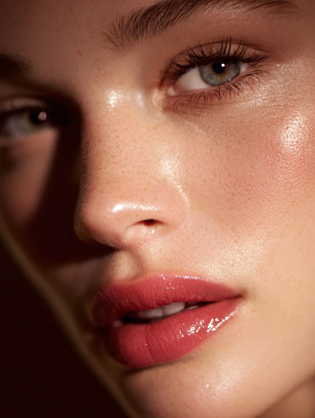 Beauty Editorial Glowing Skin Glossy Lips Makeup