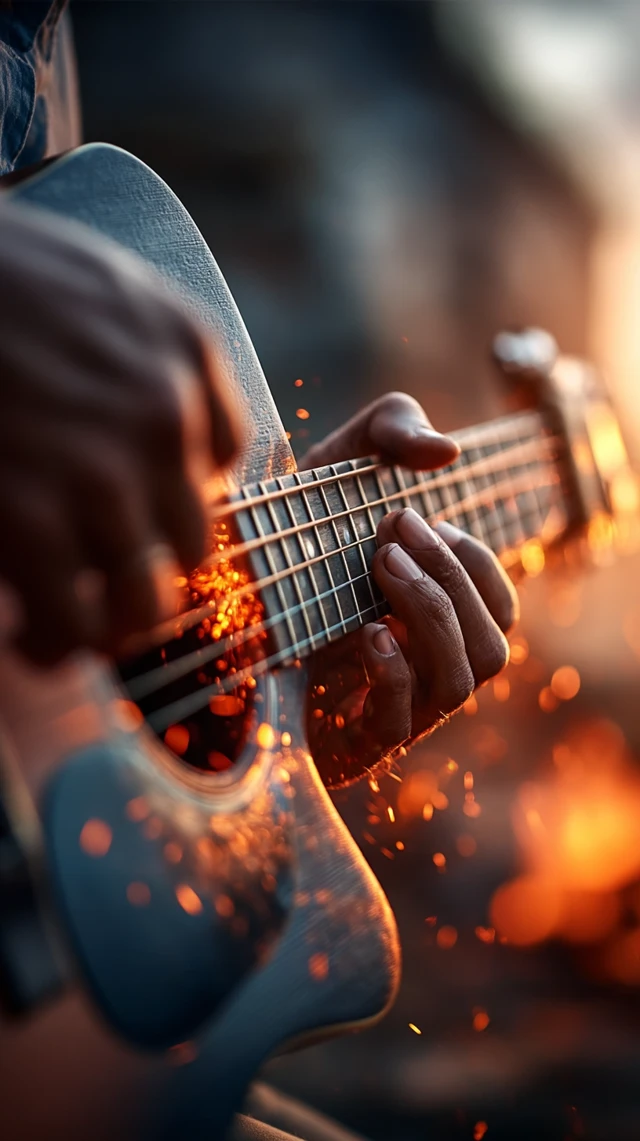 Guitarist CloseUp Passionate Playing with Fire