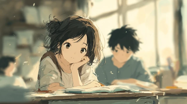 Anime Classroom Girl and Boy Romantic Moment